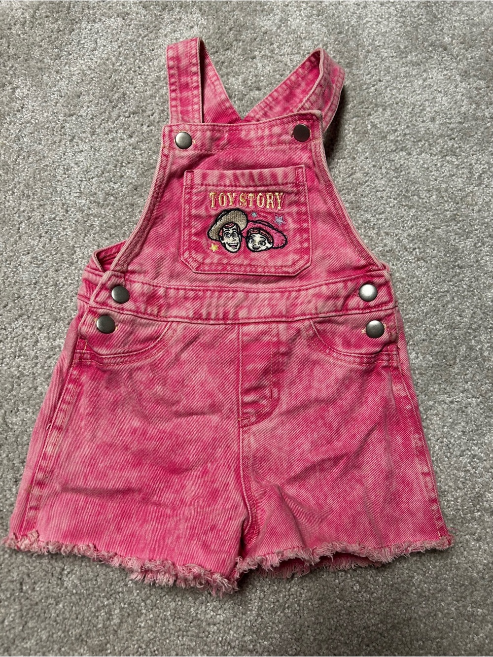 Y2K Disney Pixar Toy Story Pink Denim Shortalls Overalls Jessie Woody 3T summer